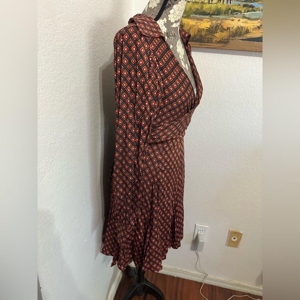 Free People It Takes Two Sleeve Mini Dress in Night Combo - Brown & Red- Sz Sm - Picture 4 of 7